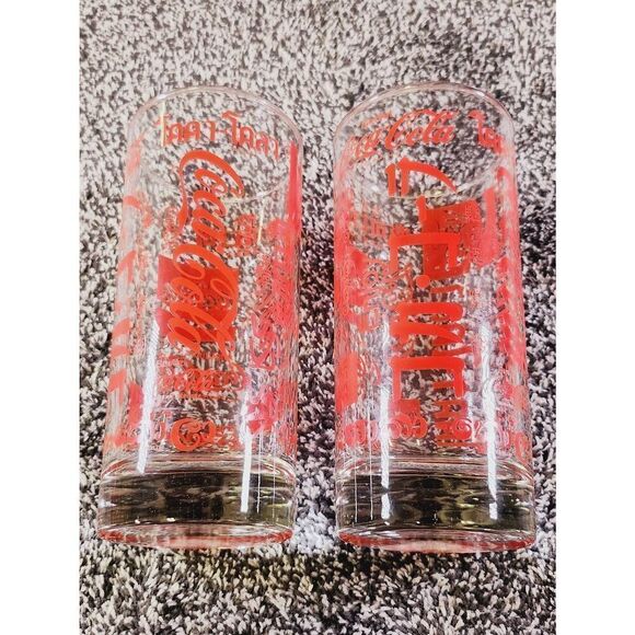Set of 2 International Logo Coca-Cola Advertising Drinking Glass/Tumbler - Picture 6 of 7